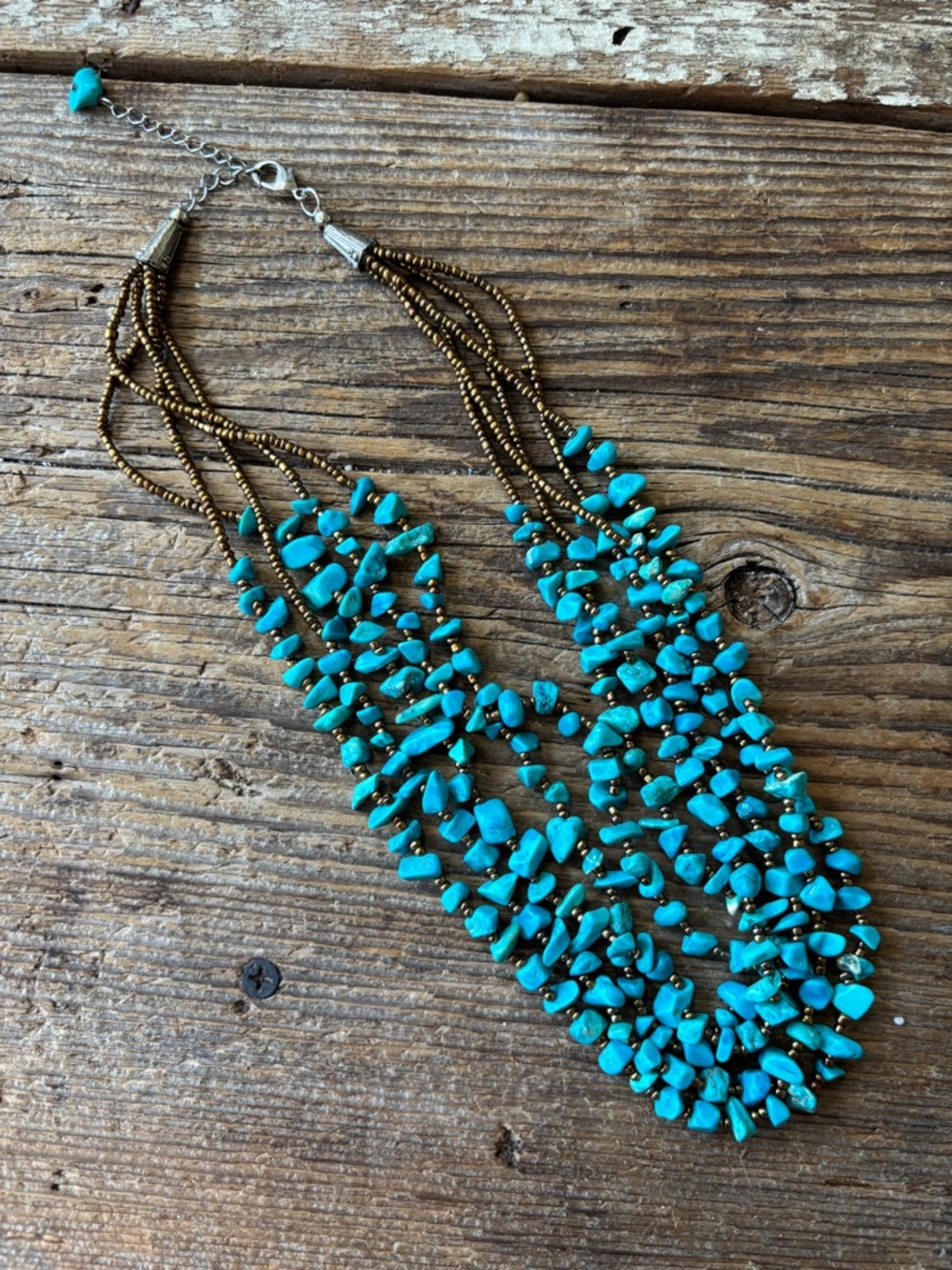Vintage Turquoise Bead Multi-Strand Statement Necklace - Women Jewelry